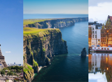 Image highlighting locations in Paris, Ireland, and Amsterdam